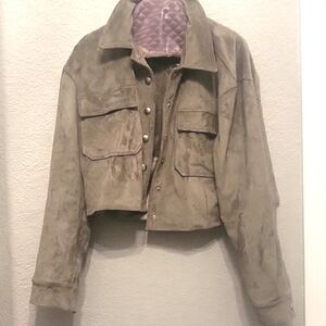 Faux-suede, olive-green, light jacket